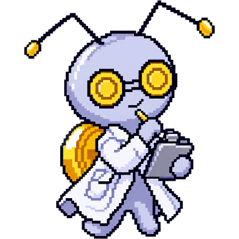 Gimmikghoul, a Gimmighoul in a lab coat with coin spectacles